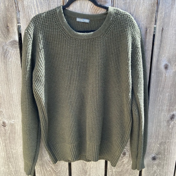 Men's Slate & Stone Green Waffle-Knit Sweater L Button Yoke Stretch Cashmere - Picture 1 of 12